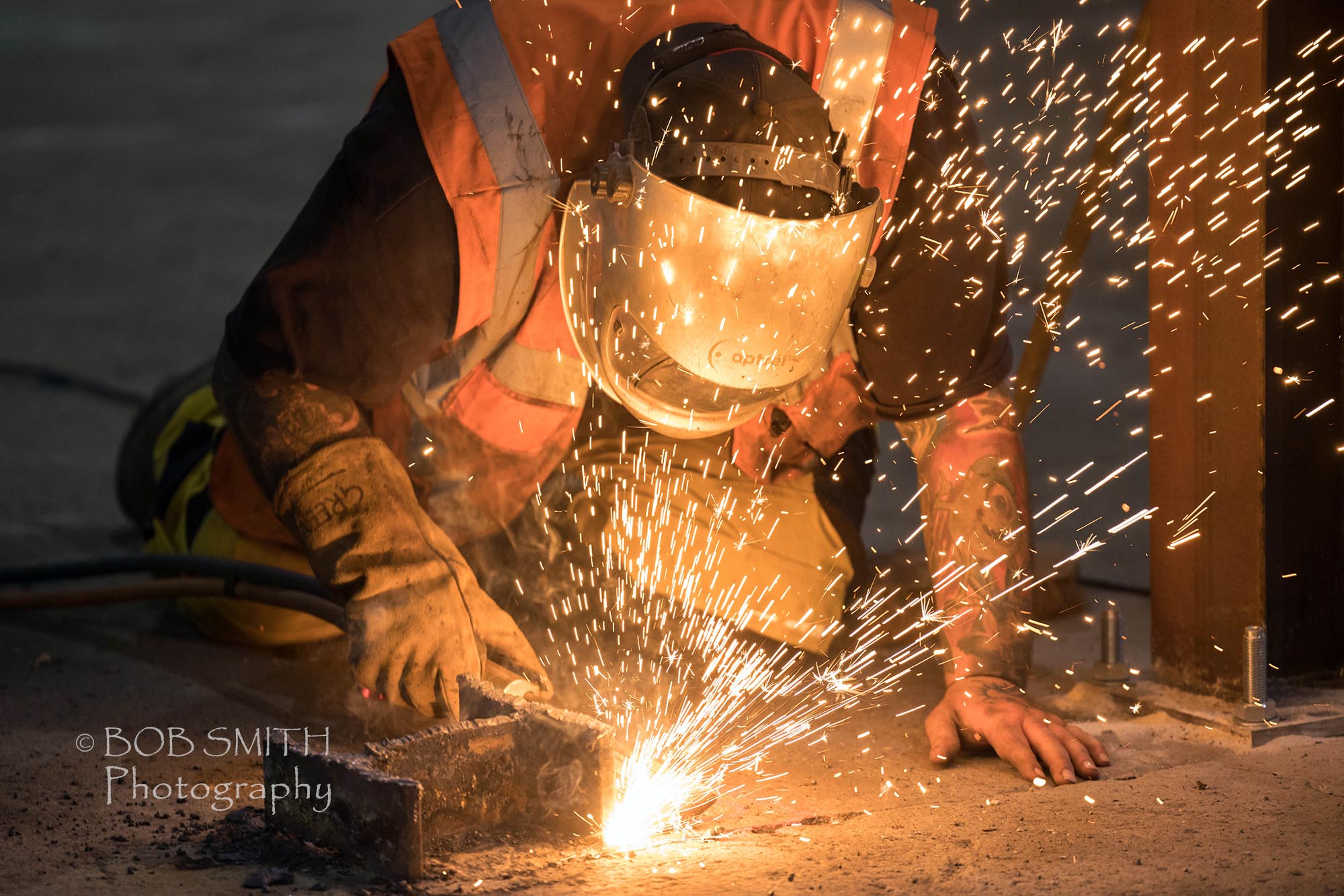 A welder at work in industrial premises in Keighley