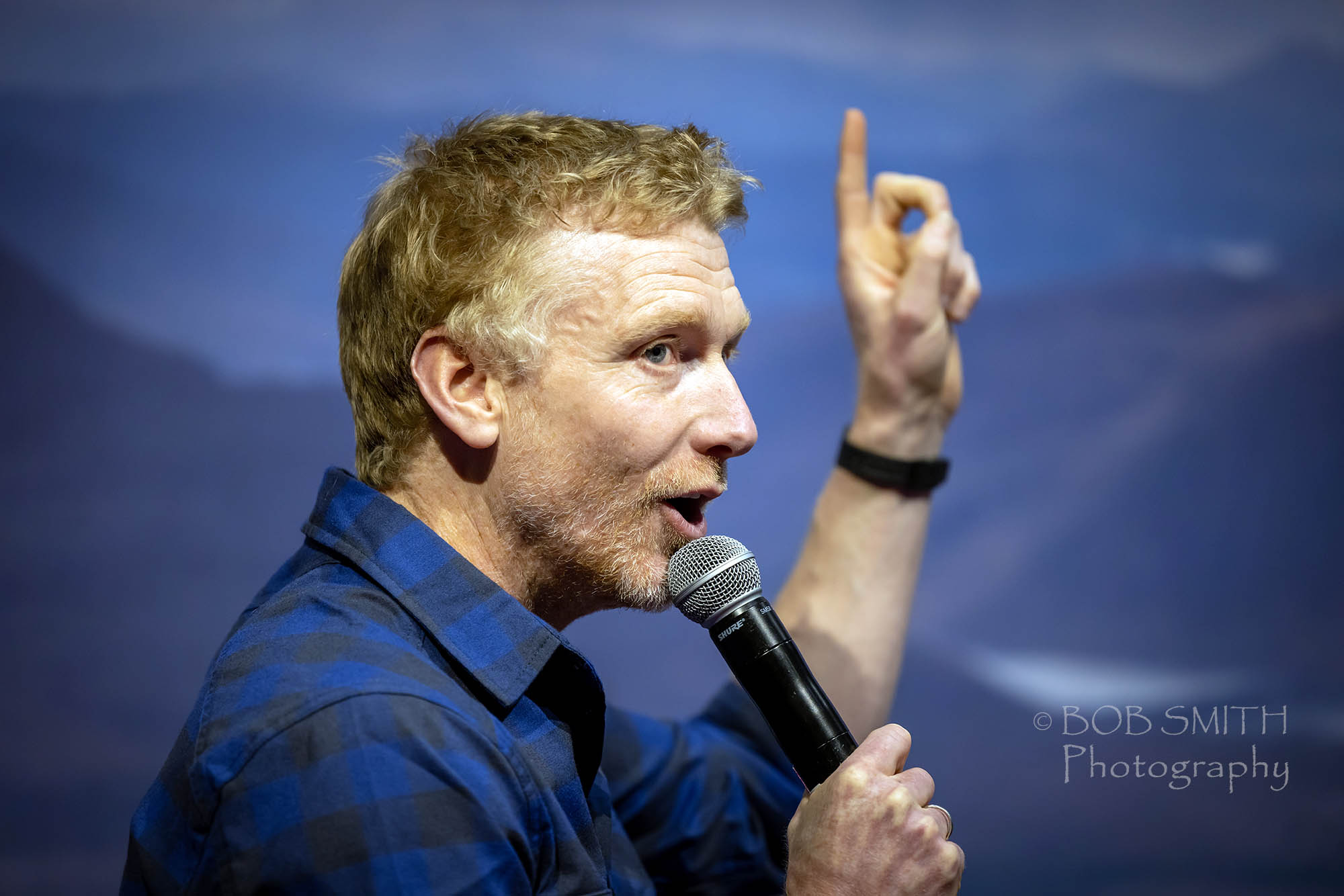 Adventurer Alastair Humphreys entertains visitors at the National Outdoor Expo