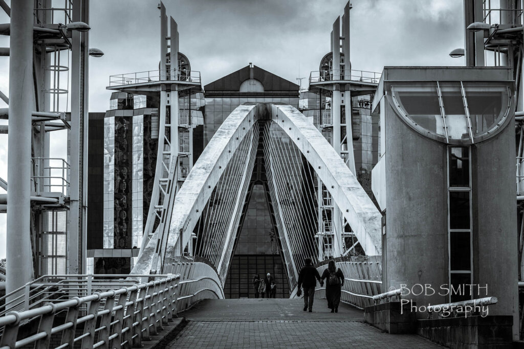 A bridge over the Manchester Ship Canal, Salford Quays, with Quay West in the background