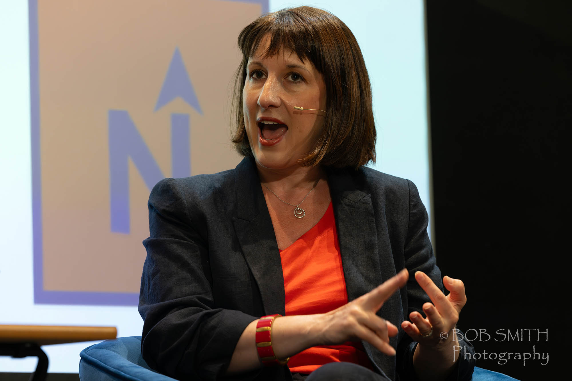 Shadow Chancellor of the Exchequer Rachel Reeves speaks at the 2023 Bradford Literature Festival