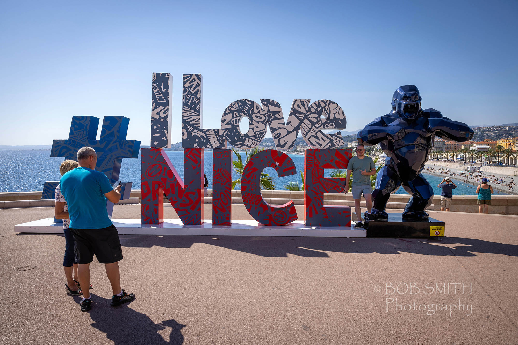 This angular Kong gorilla next to the I love Nice sign is one of 10 pop-art works by Richard Orlinski dotted around city