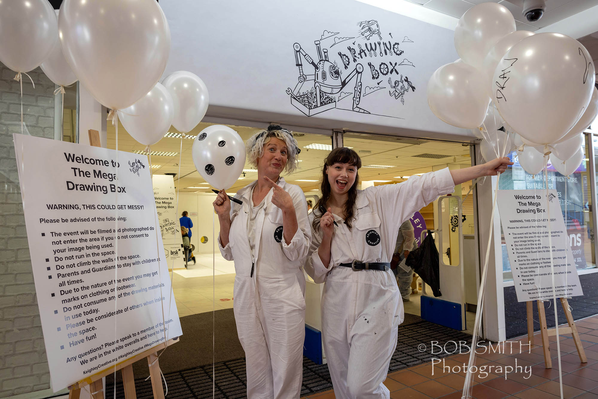 Keighley Creative Presents: the Mega Drawing Box. Aimee Grudnell, left, and Cat Murray.