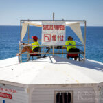 Lifeguards keep watch over the beach at Nice. Photo: Bob Smith Photography