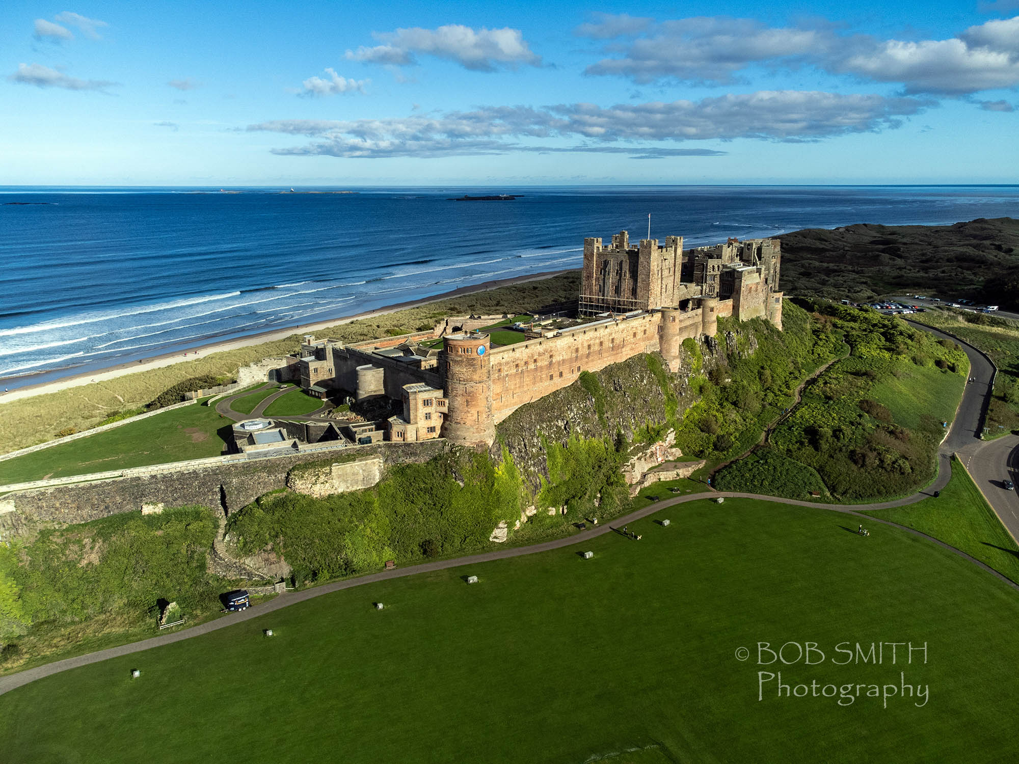 Bamburgh Castle in this drone shot