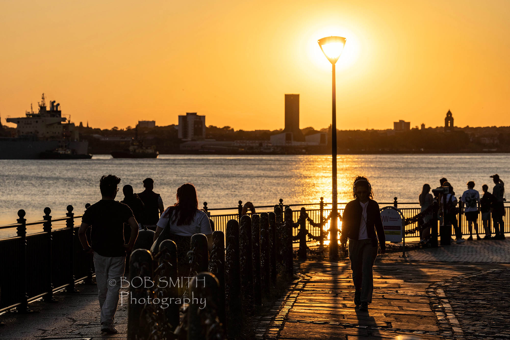 Sunset on the Mersey at Liverpool.