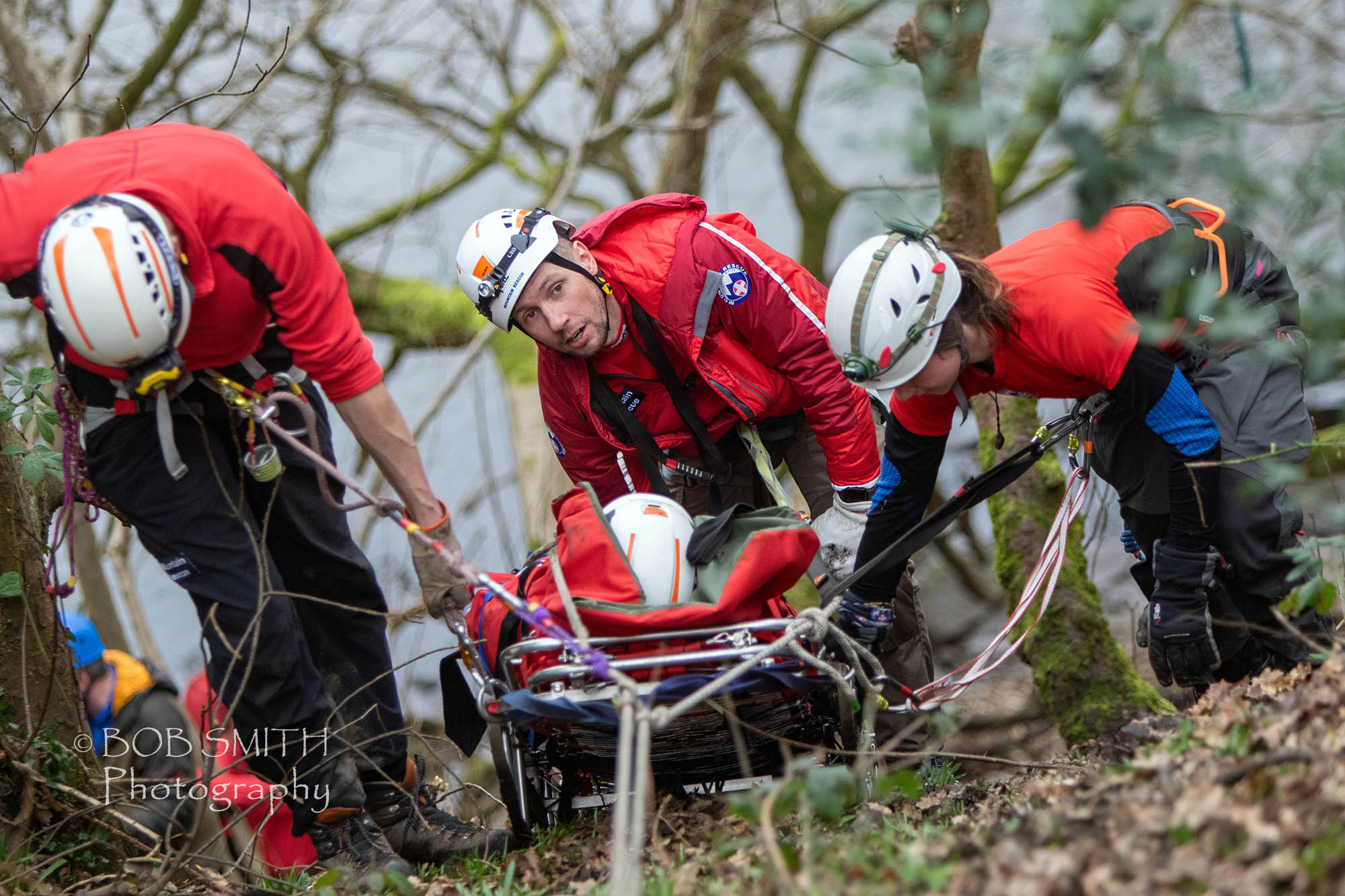 A members of Calder Valley Search and Rescue Team take part in a training exercise. 