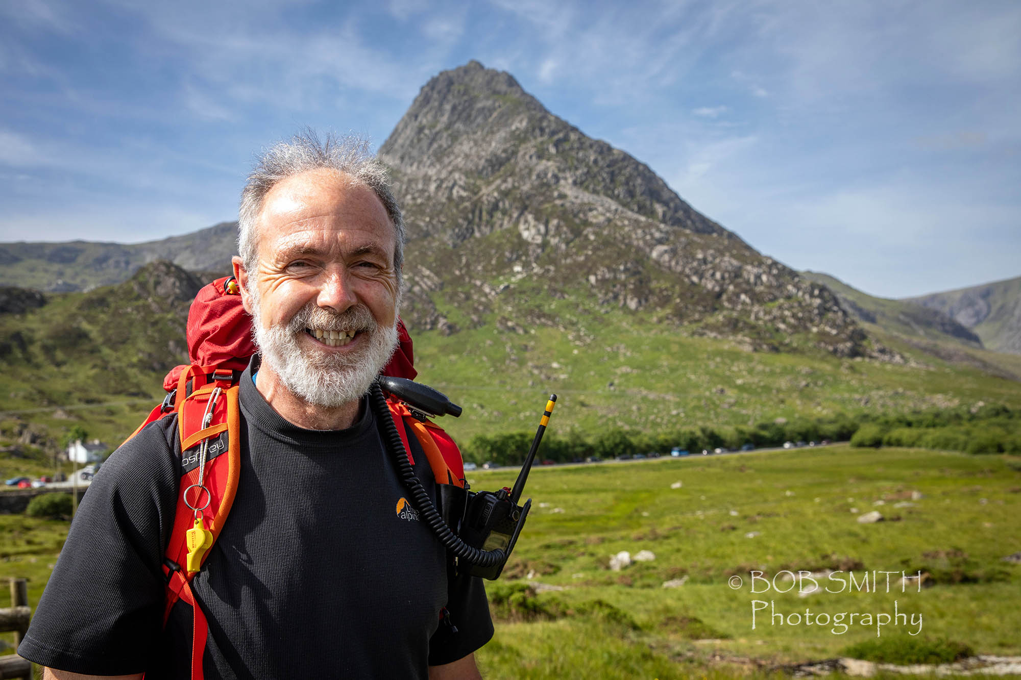 Chris Lloyd of Ogwen Valley Mountain Rescue Organisation, with Tryfan in the distance.