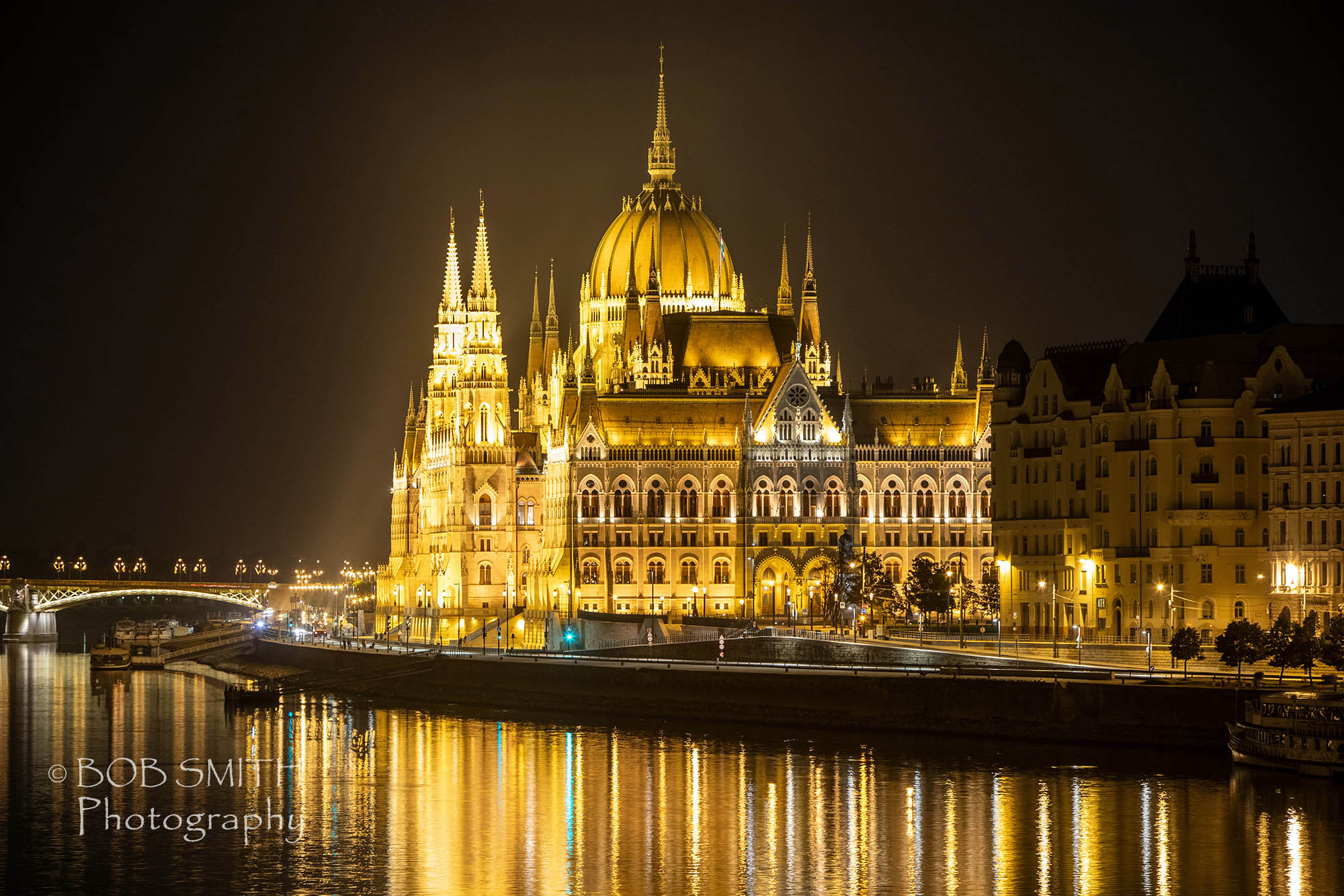 The parliament building in Budapest, Hungary, reflected in the River Danube. 