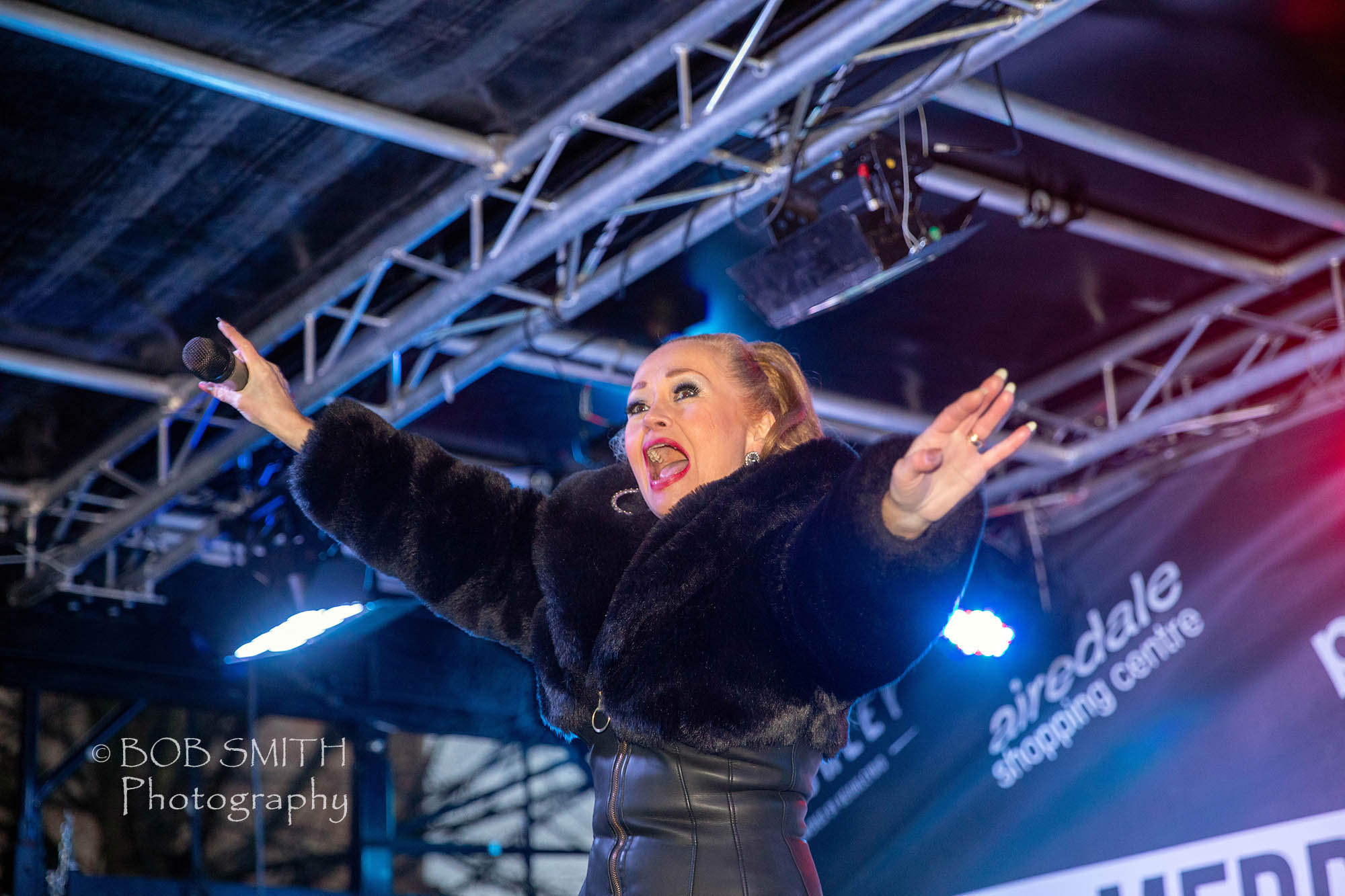 Singer Sonia entertains the crowd at the Keighley Christmas lights switch-on.