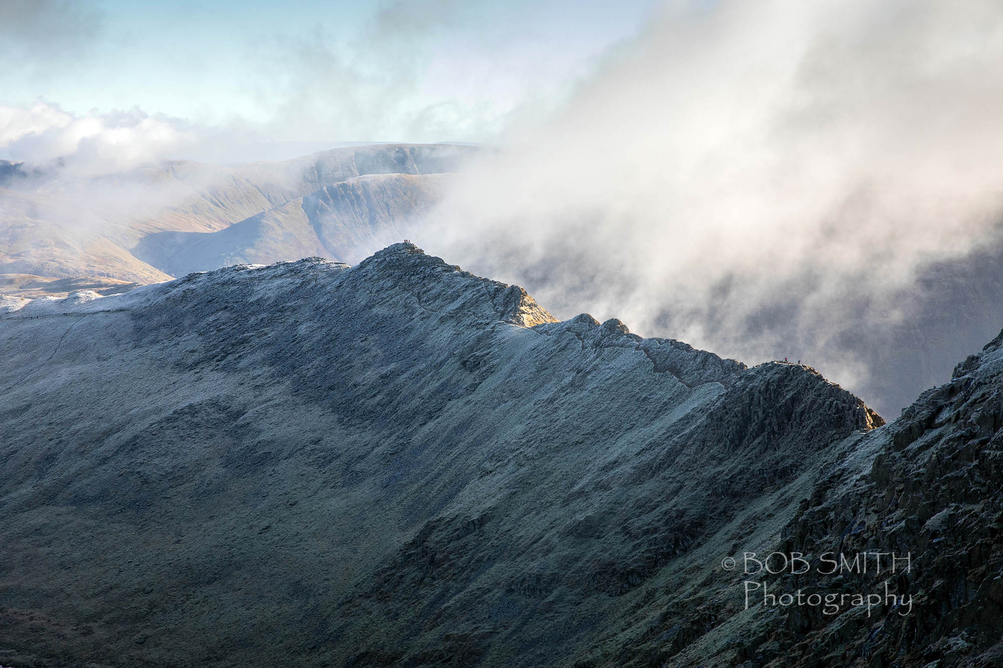 Striding Edge, Helvellyn, in winter.