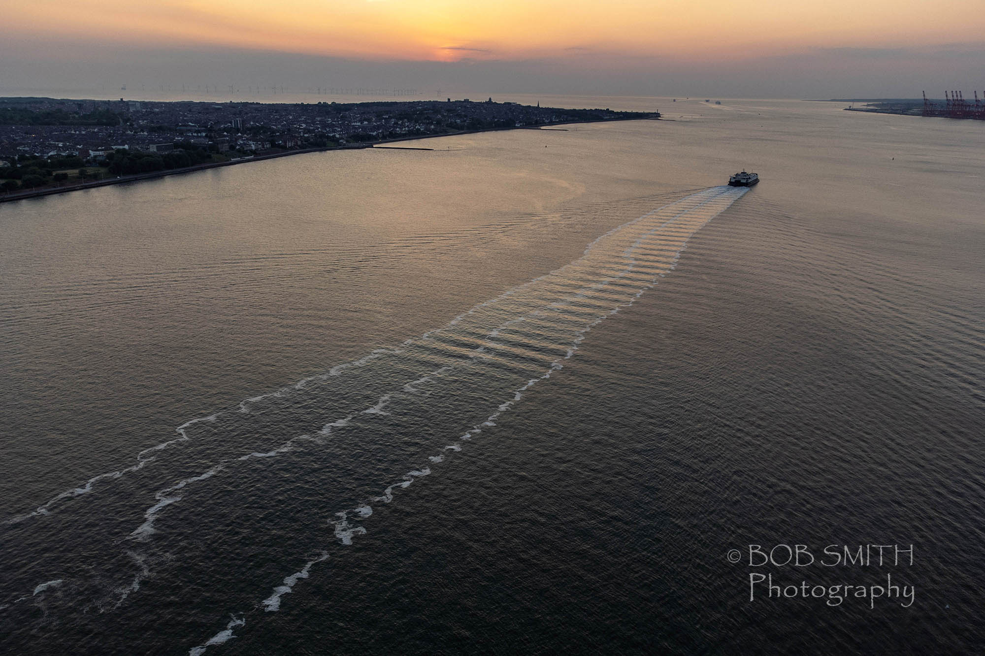 The Isle of Man ferry leaves Liverpool at sunset