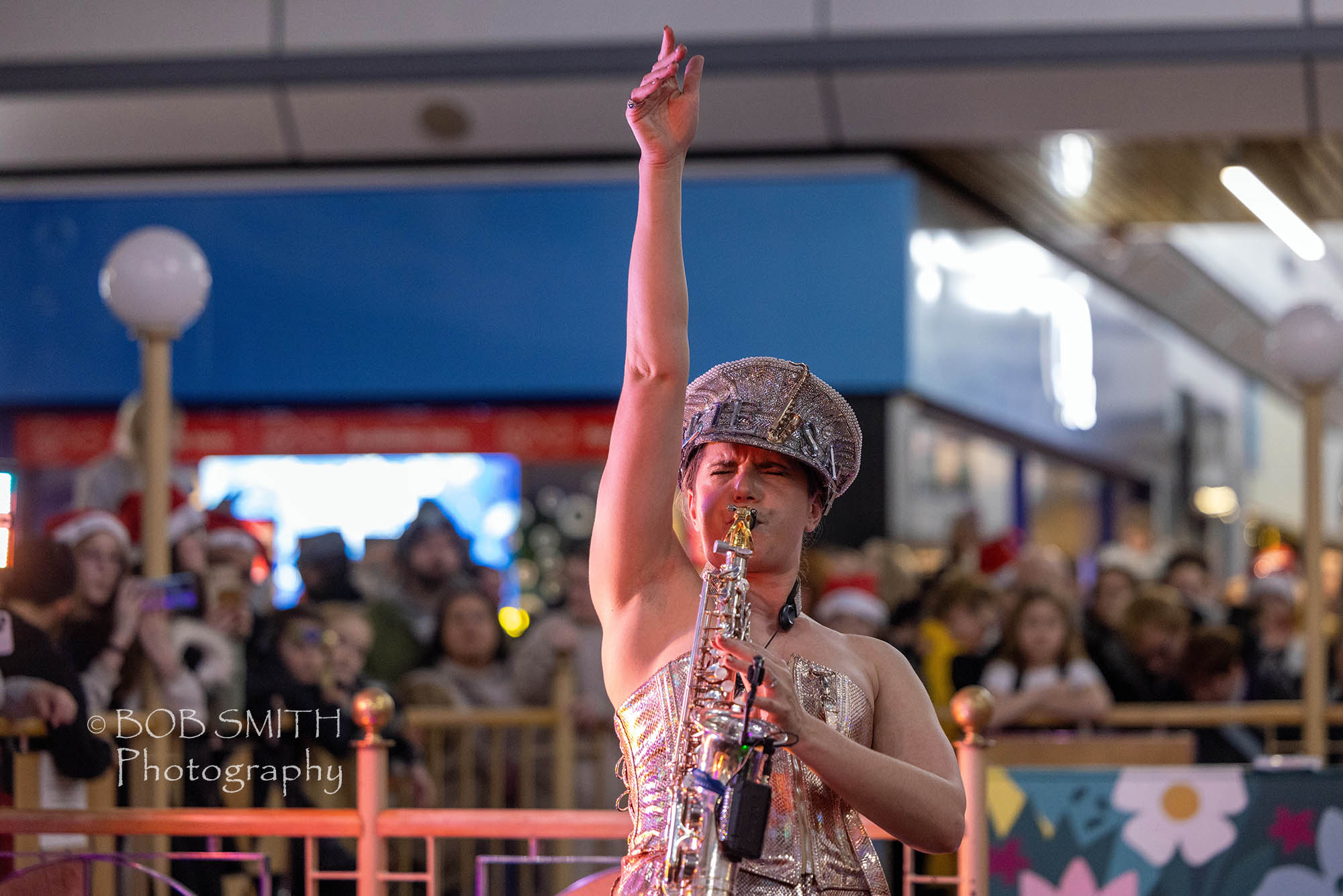 Ellis Sax plays at Keighley Christmas lights switch on, 2024