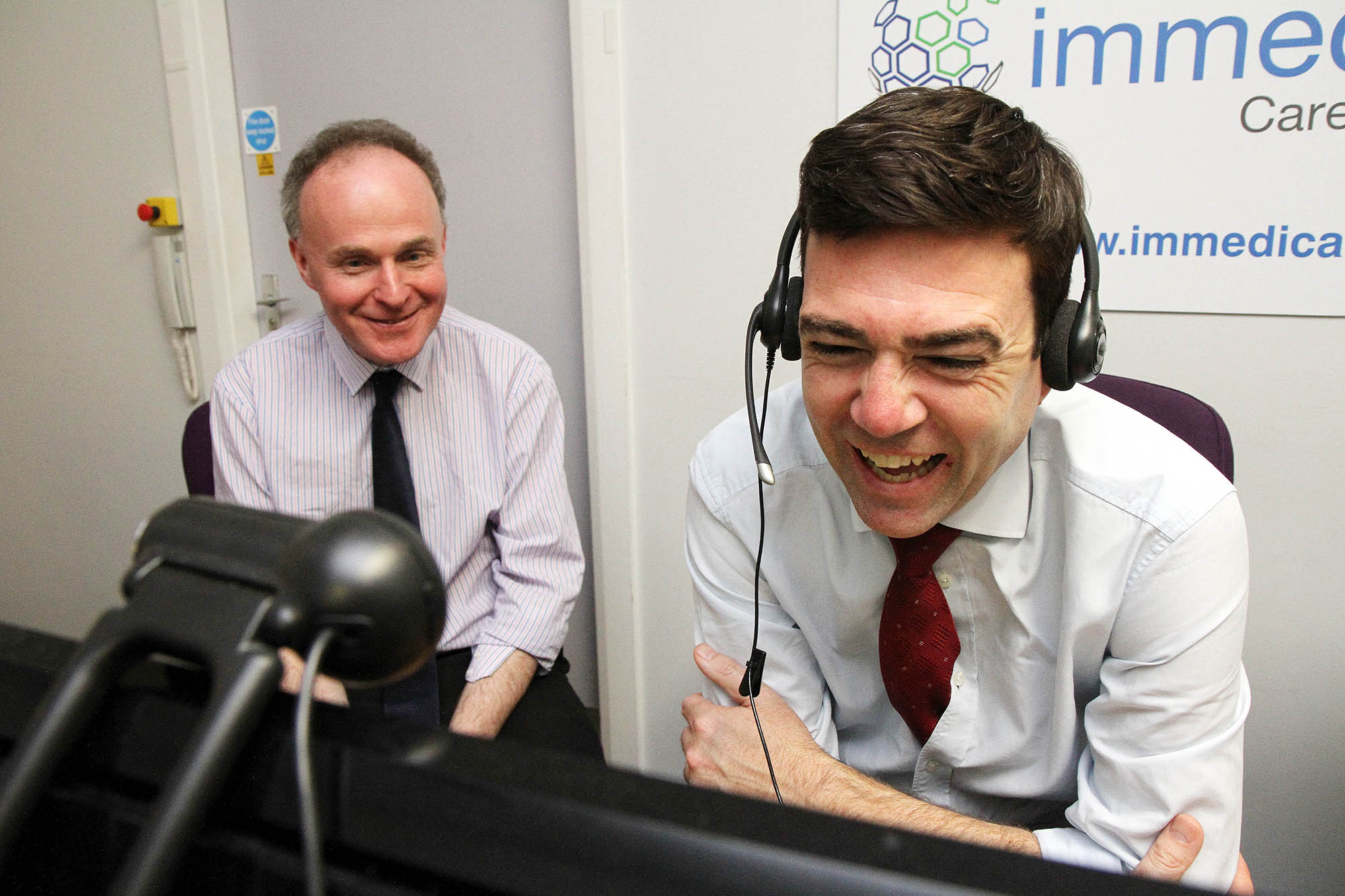 Shadow health secretary Andy Burnham, right, is joined by Labour's prospective parliamentary candidate for Keighley John Grogan during the visit to Airedale Hospital