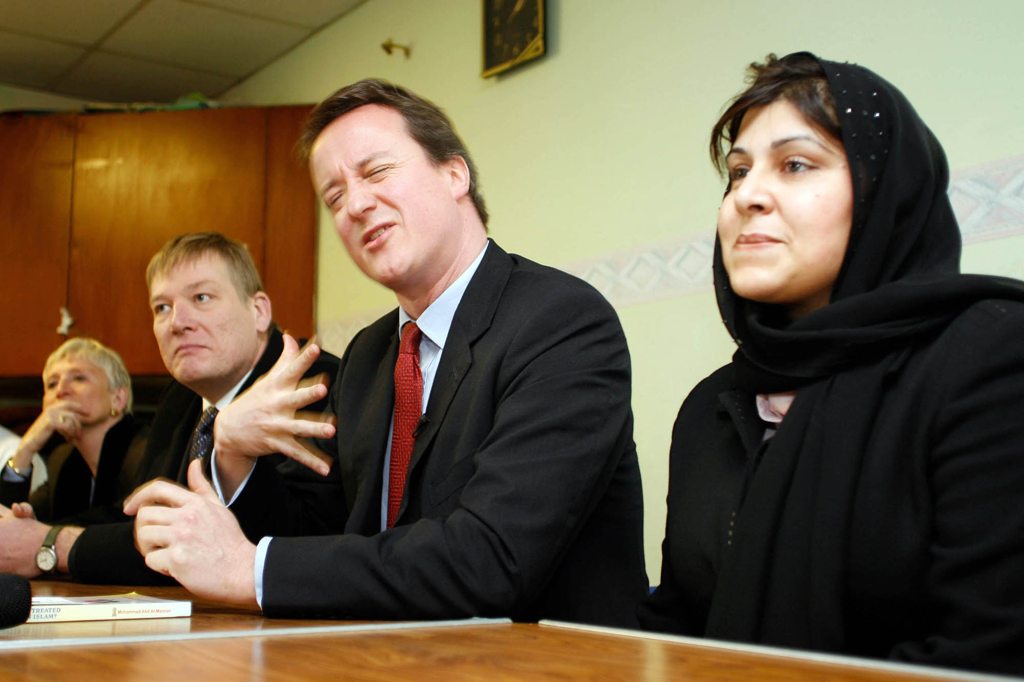 Prime Minister David Cameron during a visit to the Emily Street Community Centre, with Sayeeda Warsi, the town’s then MP Kris Hopkins and security minister Baroness Pauline Neville-Jones.