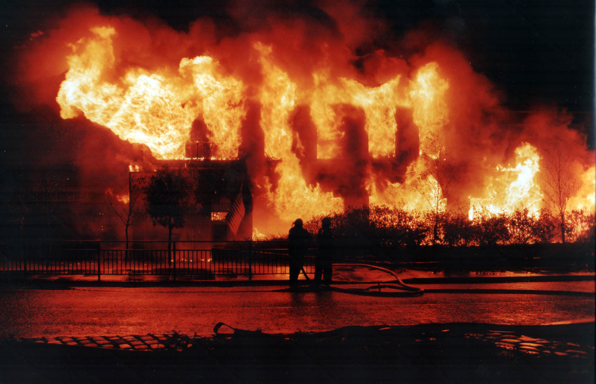 The Netto supermarket is consumed by flames