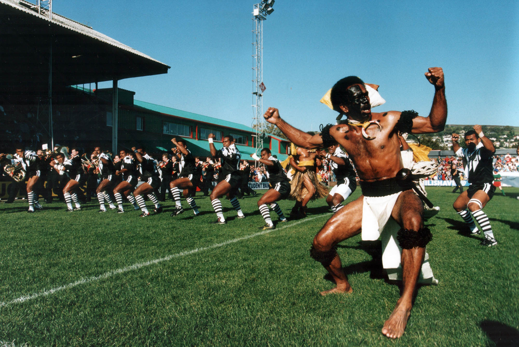 Fiji's World Cup rugby league team put on a display before the match against South Africa at Keighley