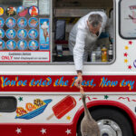 A greylag goose gets a treat from an ice-cream vendor on the York riverside. Photo: Bob Smith Photography