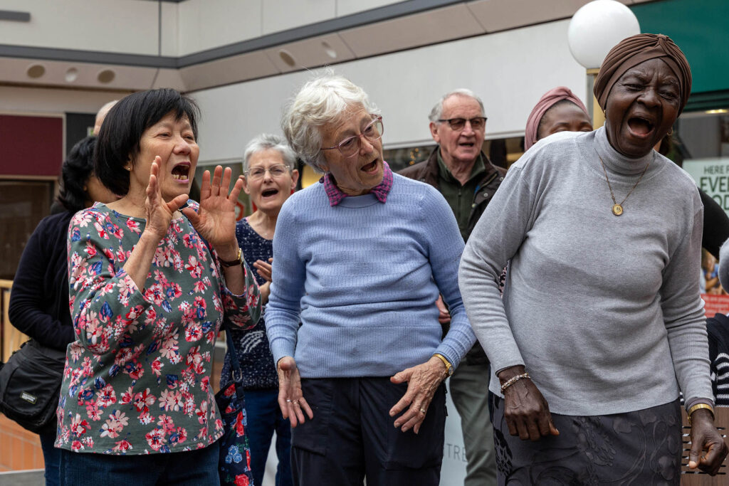 Keighley Chorus members perform during the Rombald's Rocks event in the Airedale Shopping Centre, Keighley.