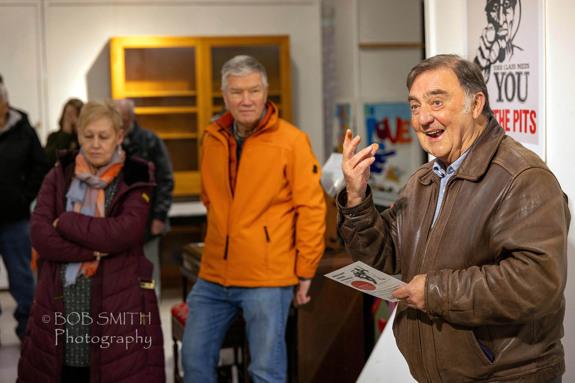 Keighley TUC president Steve Davison speaks at the opening of an exhibition of the late Alan Hardman's political cartoons, at Keighley Arts Hub,
