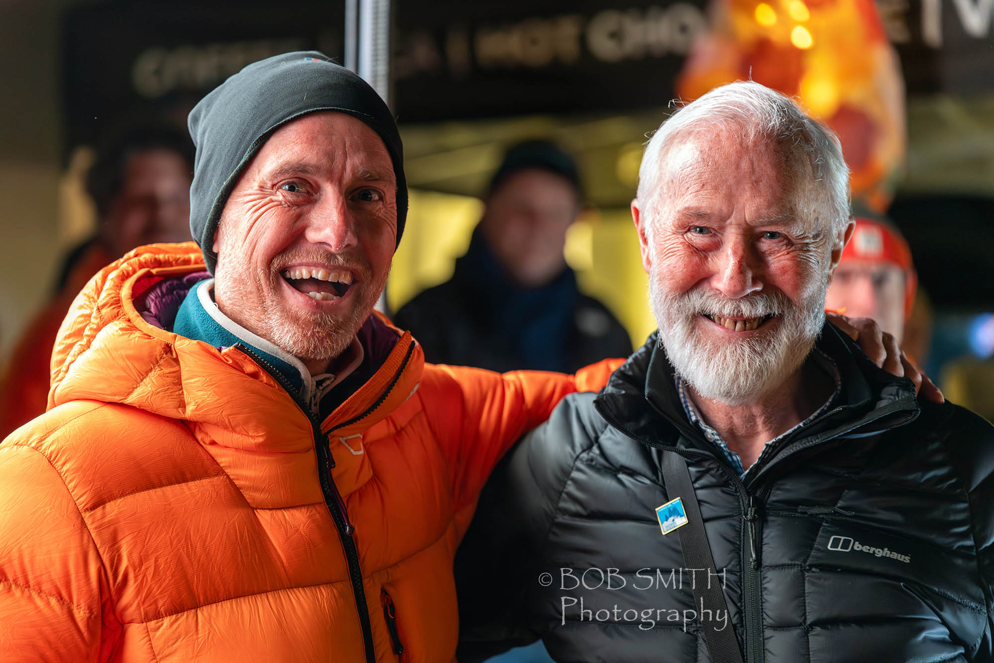 Kendal Mountain Festival 2025, Leo Houlding, left, and Sir Chris Bonington. Photo: Bob Smith 