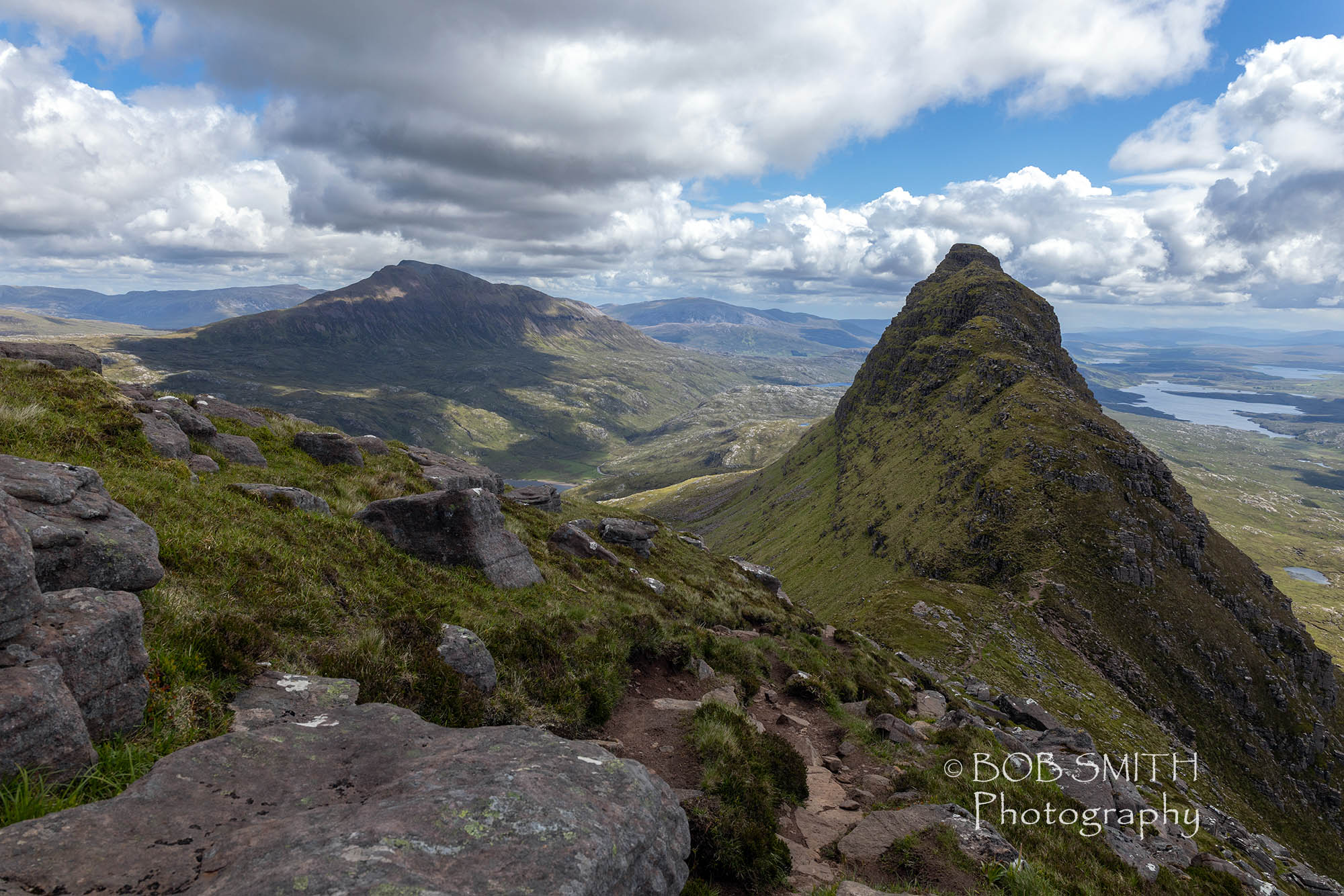 Meal Meadhonach, the south-eastern peak of Suilven, with Canisp in the distance, left