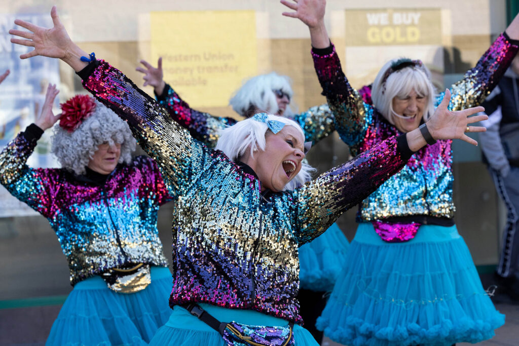 The Bradford Belles brought their anarchic street entertainment to Keighley Arts and Film Festival