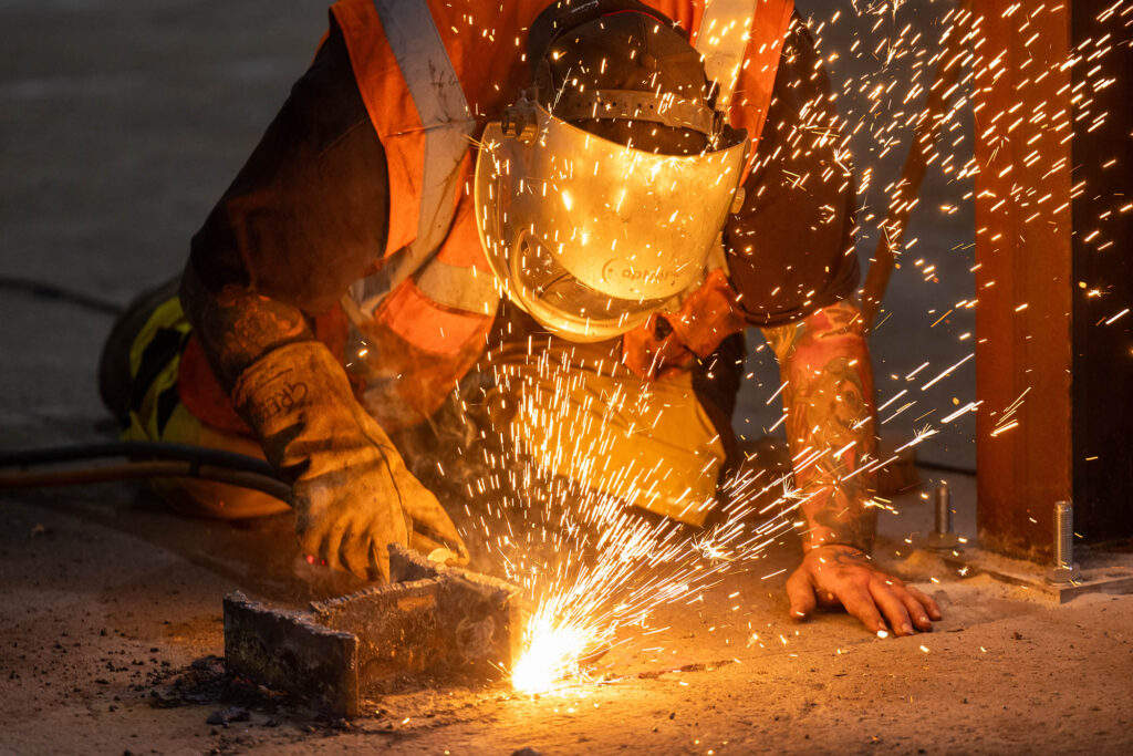 A welder at work at JW Laycock, Keighley