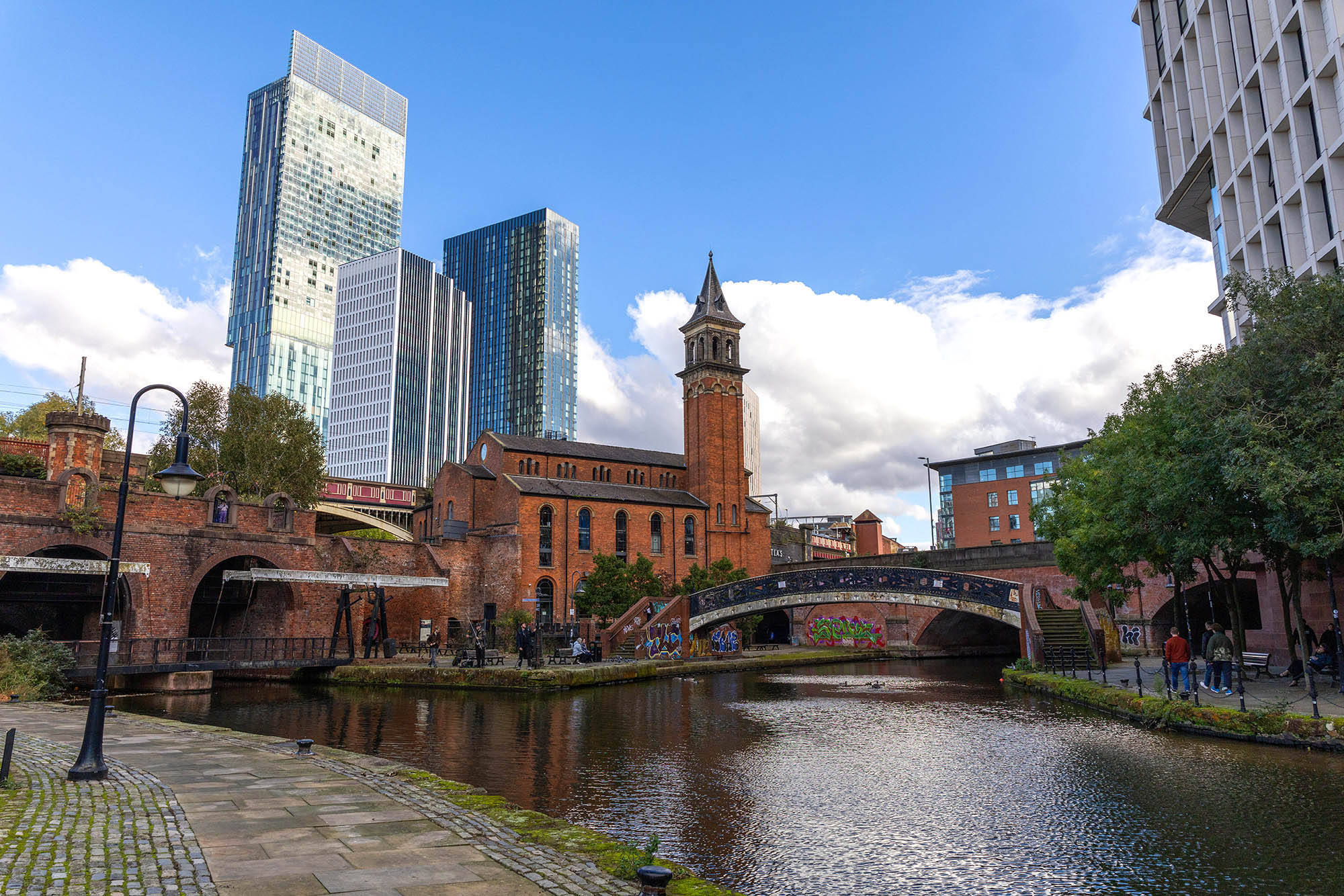 Castlefield's canal basins, with the Beetham Tower in the distance