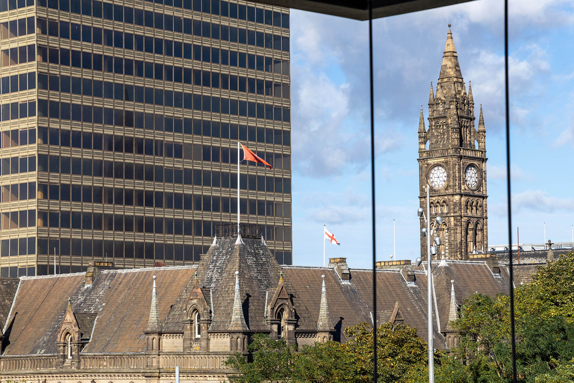 The 70m-high Centre North East office building stands next to the timeless Middlesbrough Town Hall