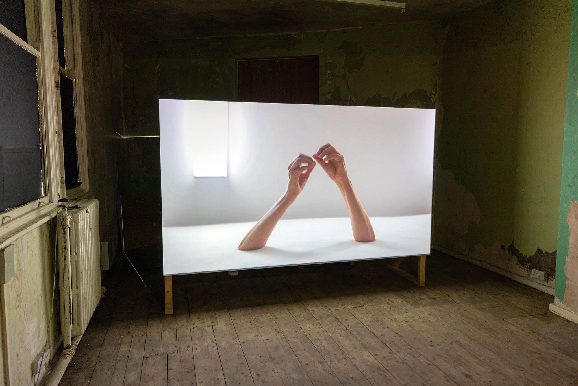 An art installation in former terrace houses in Queen's Square, Middlesbrough