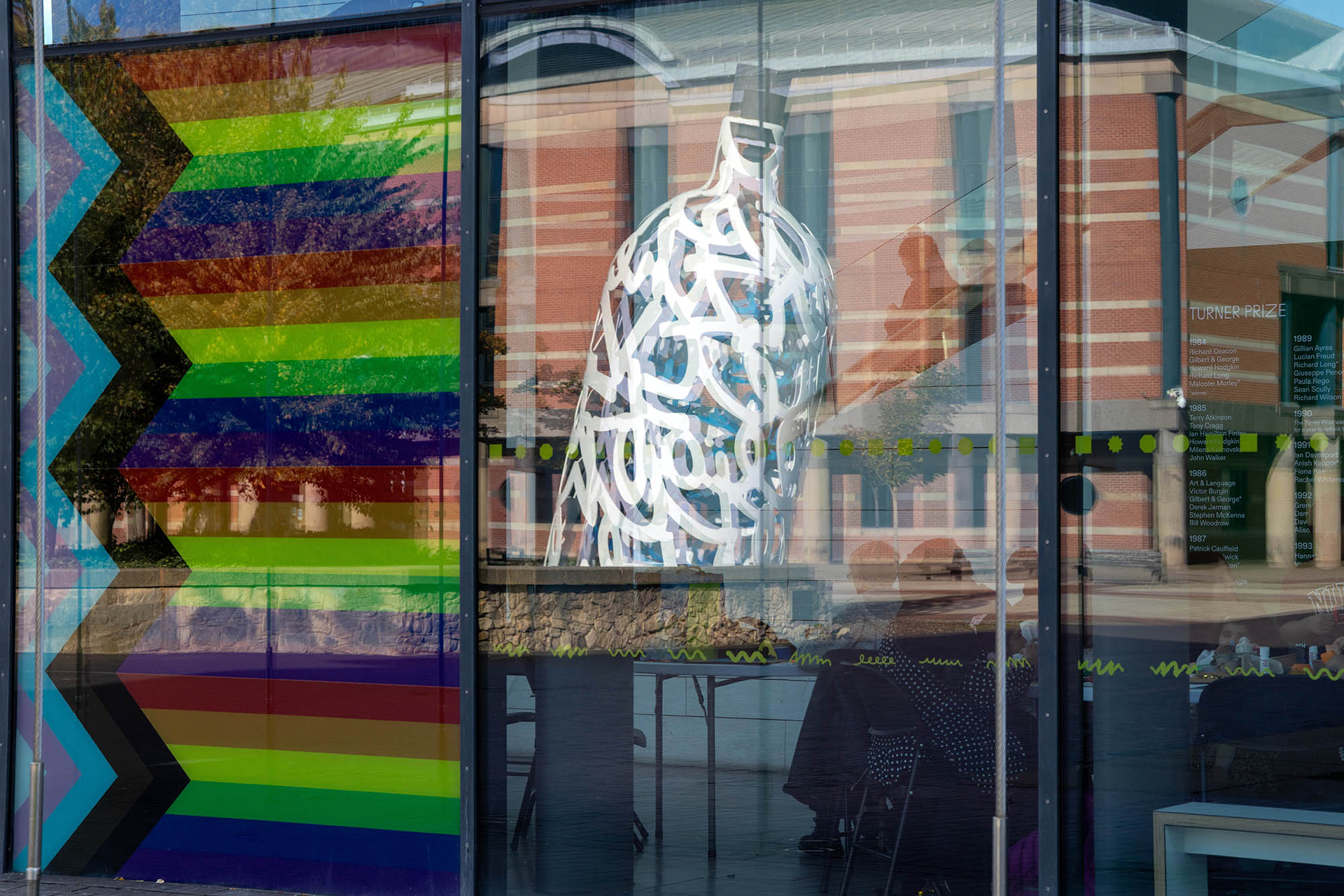 Reflections of Claes Oldenburg’s Bottle of Notes in the MIMA in Middlesbrough