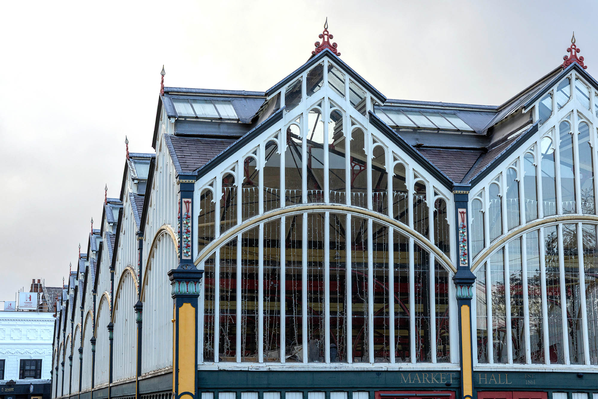 The Victorian glass and Iron Market Hall in Stockport